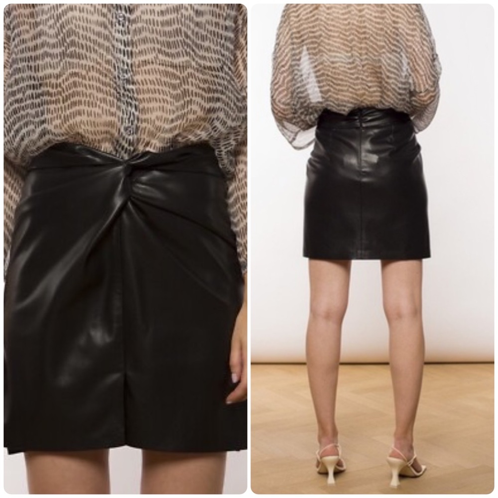 NANUSHKA Milo Sarong Vegan Leather Mini Skirt Black